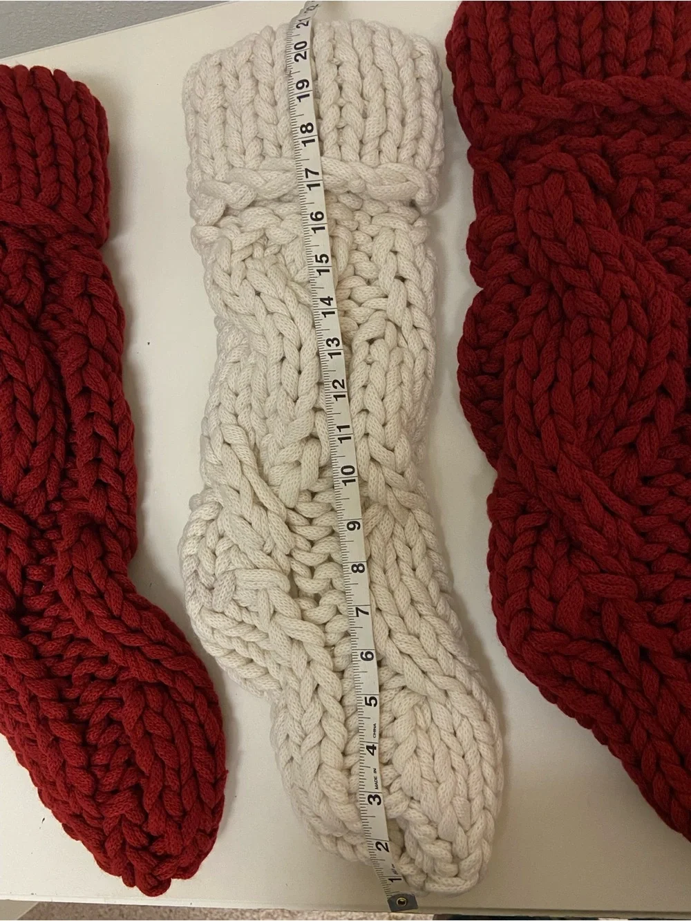 Pottery Barn COLOSSAL KNIT STOCKING chunky hand-knit Lot 3 Red & Ivory Holiday